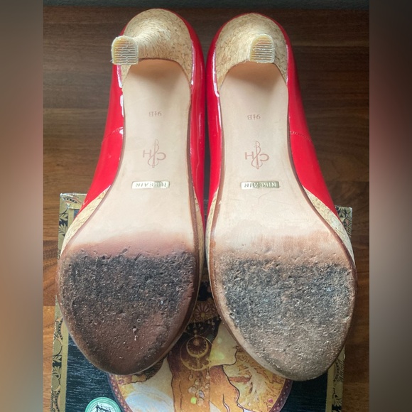 cole haan Heels 9.5 air Mariela Platform Leather Red Peep Toe Cork Nike Air sole - Picture 6 of 8
